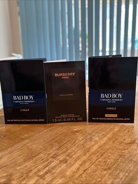 Bad Boy Cobalt & Burberry Hero INTENSE Mens Cologne Sample Bundle NEW